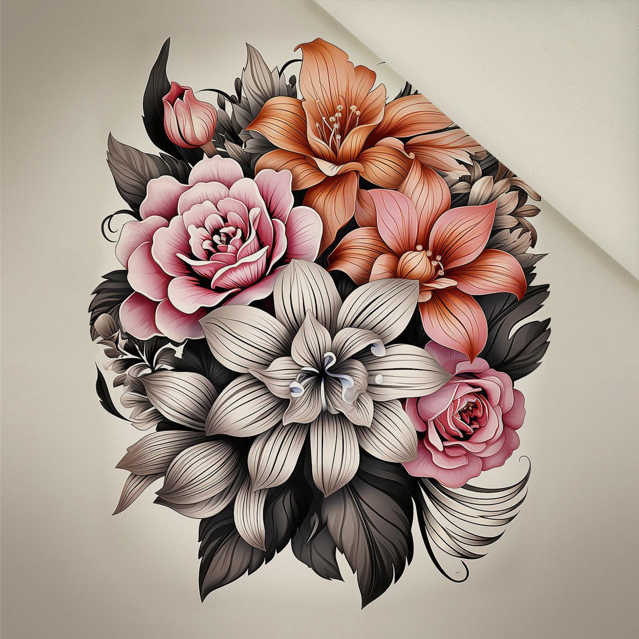 BOUQUET OF FLOWERS WZ.10 - Panel (60cm x 50cm)  Polster- Velours