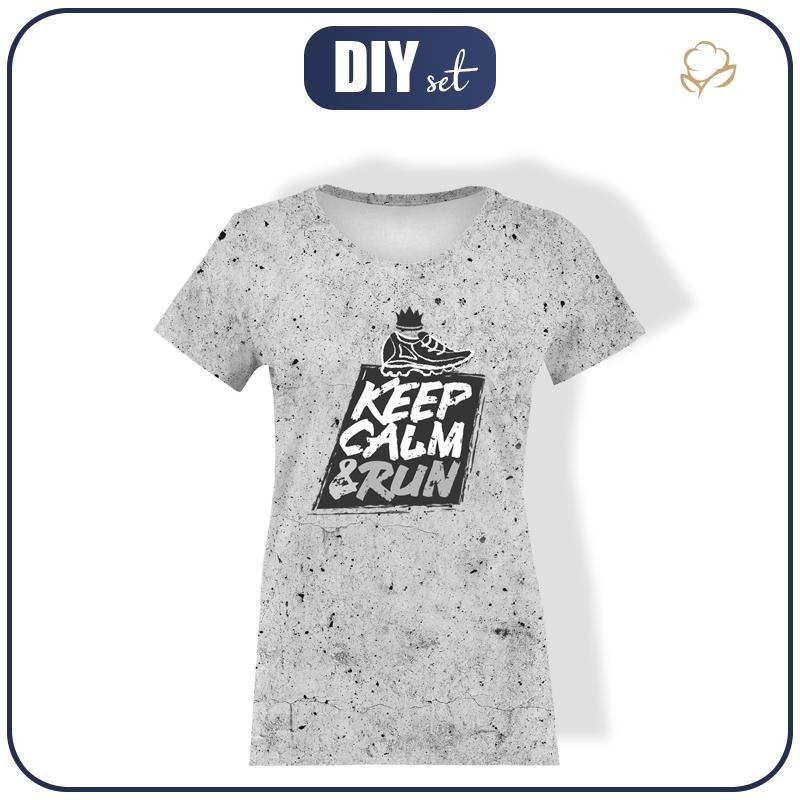 DAMEN T-SHIRT - KEEP CALM & RUN / beton - Single Jersey