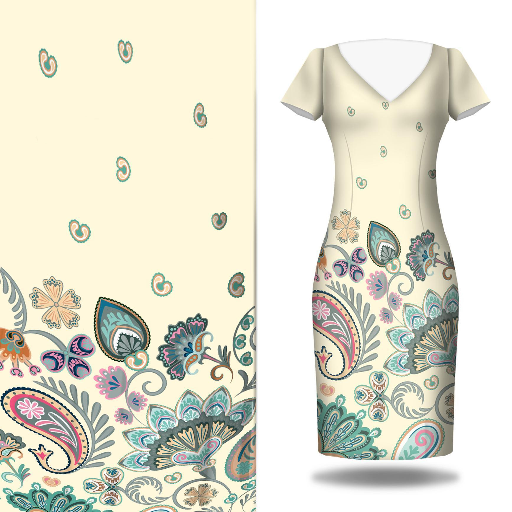 BLUMEN (Motiv 1) / ecru - Kleid-Panel krepp