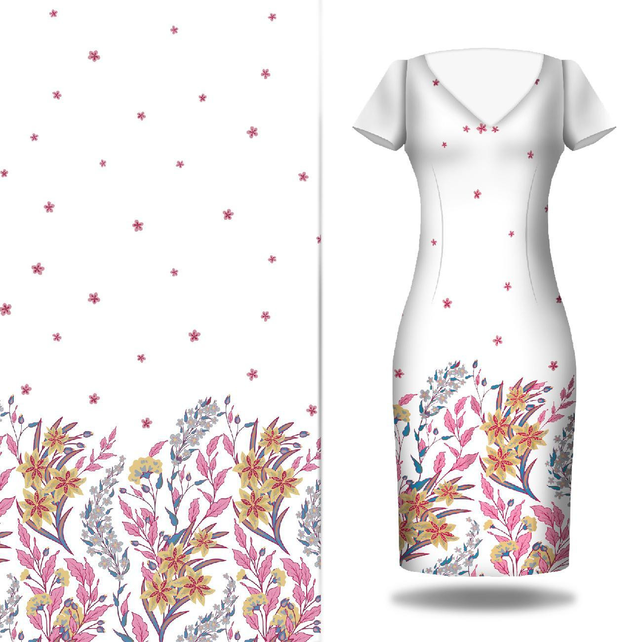 BLUMEN (Motiv 7) / weiß - Kleid-Panel WE210