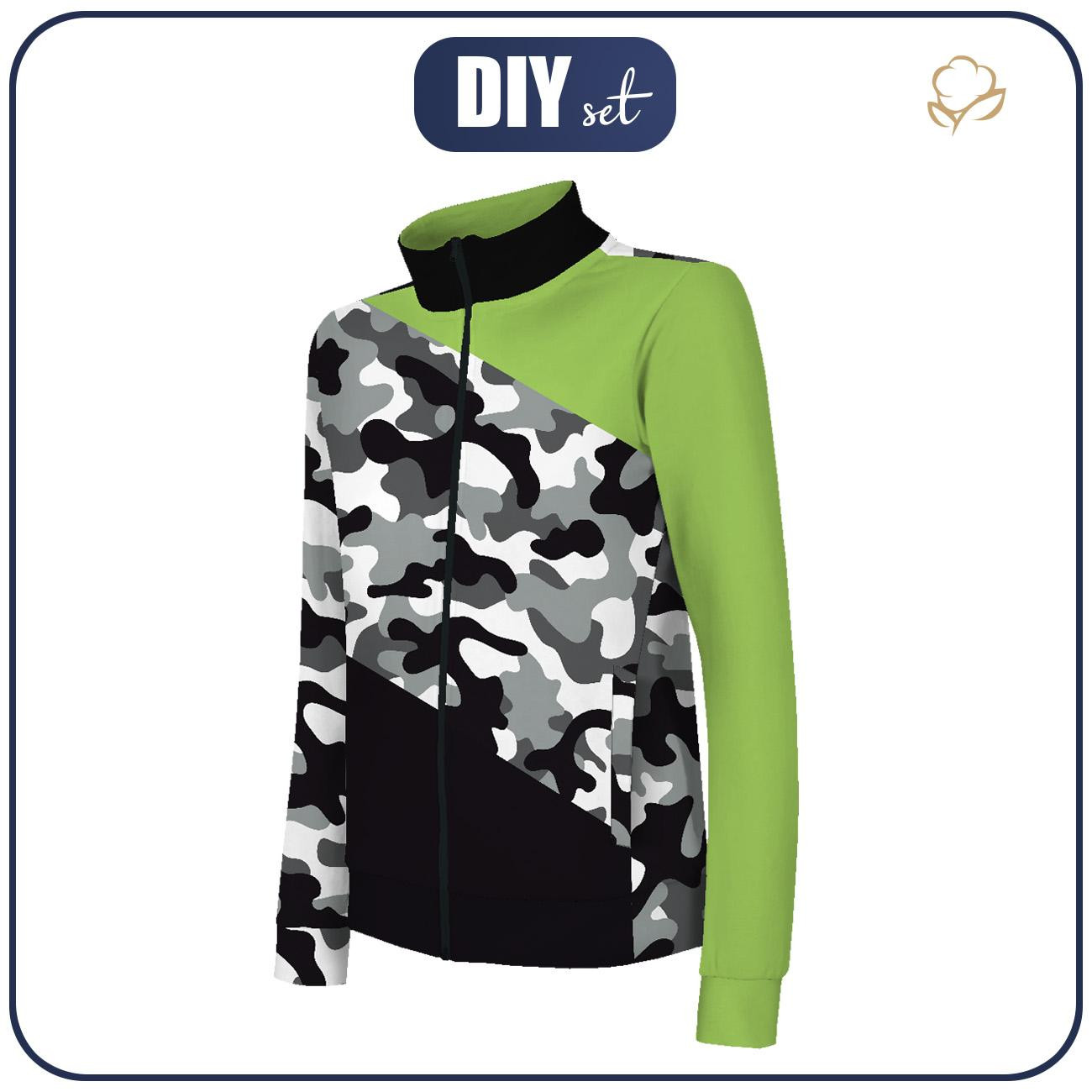 “MAX” KINDER TRAININGSJACKE - CAMOUFLAGE GRAU - Maschenware mit kurzem Flor