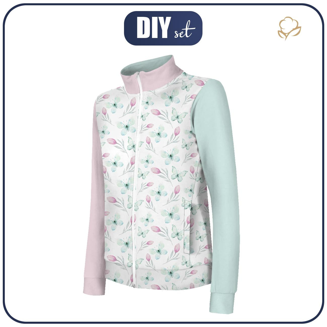 “MAX” KINDER TRAININGSJACKE - SCHMETTERLINGE UND TULPEN (AQUARELL-SCHMETTERLINGE) - Maschenware mit kurzem Flor