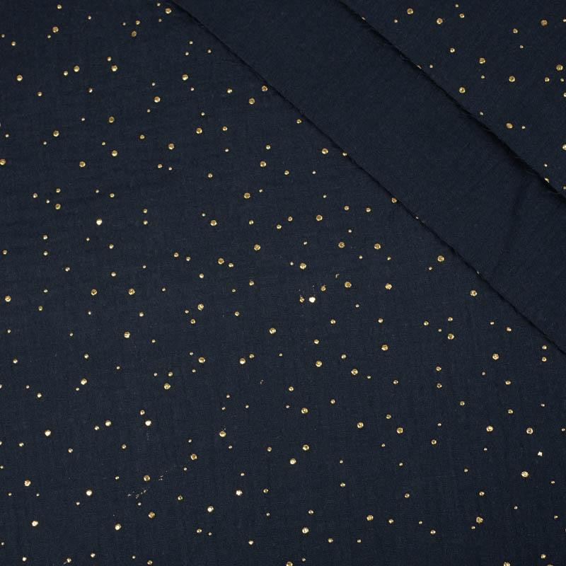 GOLDENE PUNKTE / navy - Baumwoll Musselin