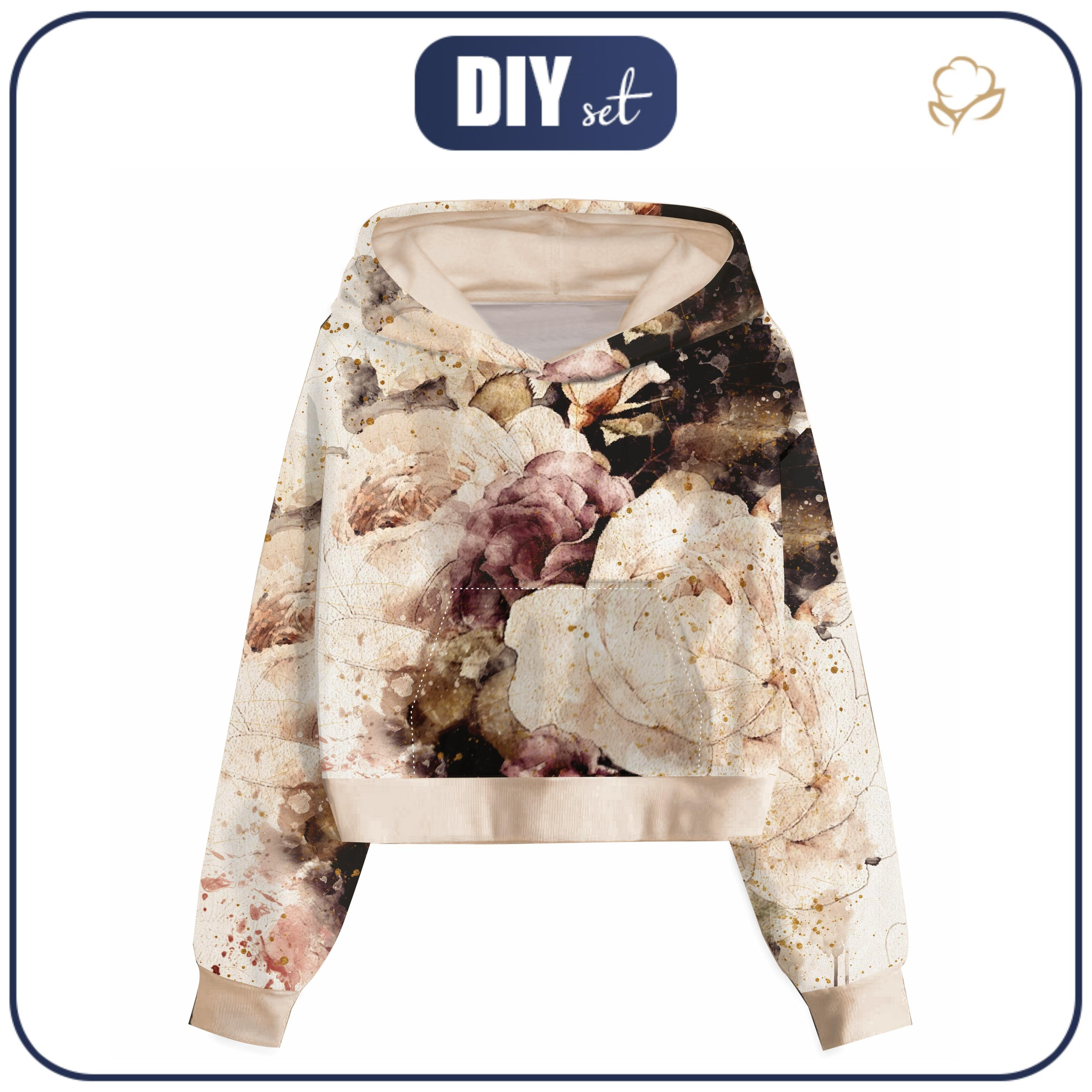 Cropped Hoodie (IDA) - WATERCOLOR FLOWERS MS. 4  - Nähset