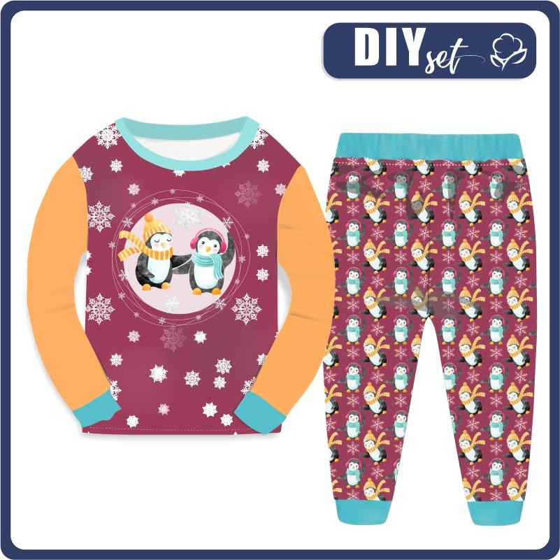 KINDERPYJAMAS "MIKI" - FREUDE PINGUINE M.1 / violet (WEIHNACHTSPINGUINE) - Nähset