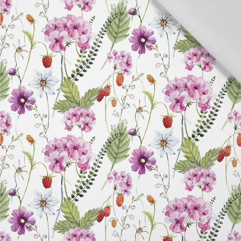 BLUMEN UND WILDE ERDBEEREN (AUF DER WIESE) - Baumwoll Webware