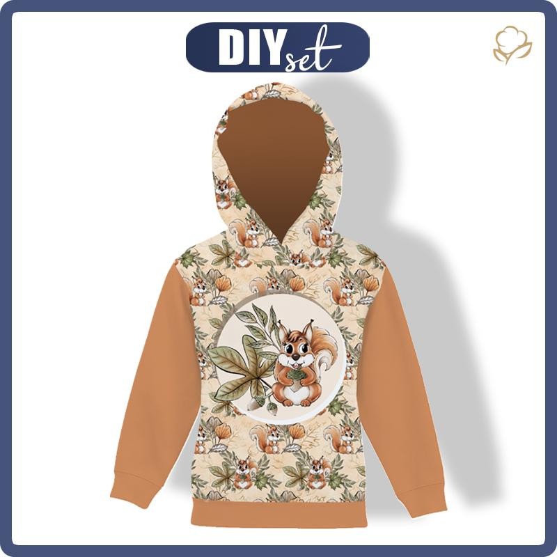 KINDER HOODIE (ALEX) - EICHHÖRNCHEN UND BLÄTTER Ms. 1 (HERBST IM WALD) - Nähset