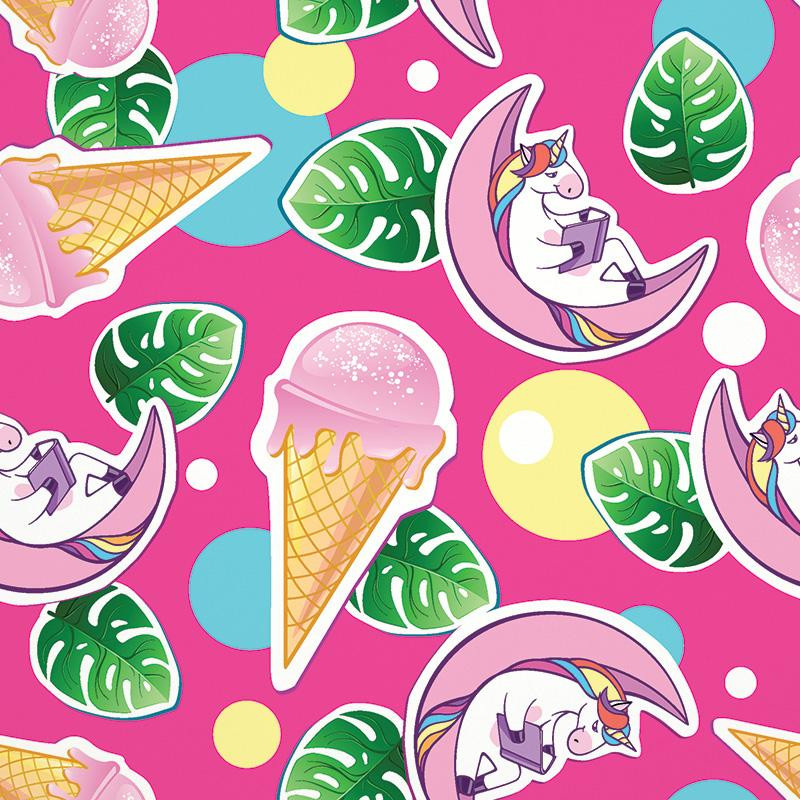 EINHÖRNER UND EISCREME / fuchsie - Baumwoll Webware