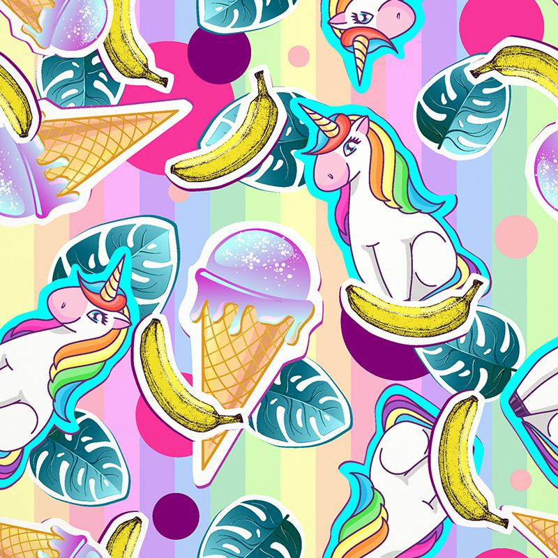 EINHÖRNER UND EISCREME / regenbogen - Baumwoll Webware