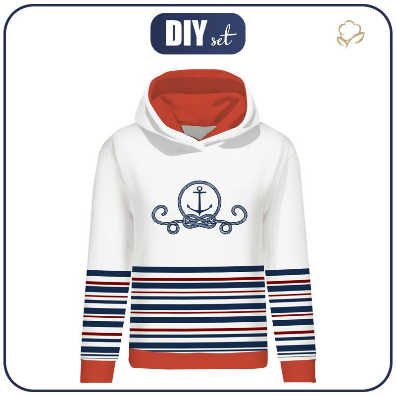 CLASSIC DAMEN HOODIE (POLA) - ANKER / Streifen (marine) - Sommersweat 