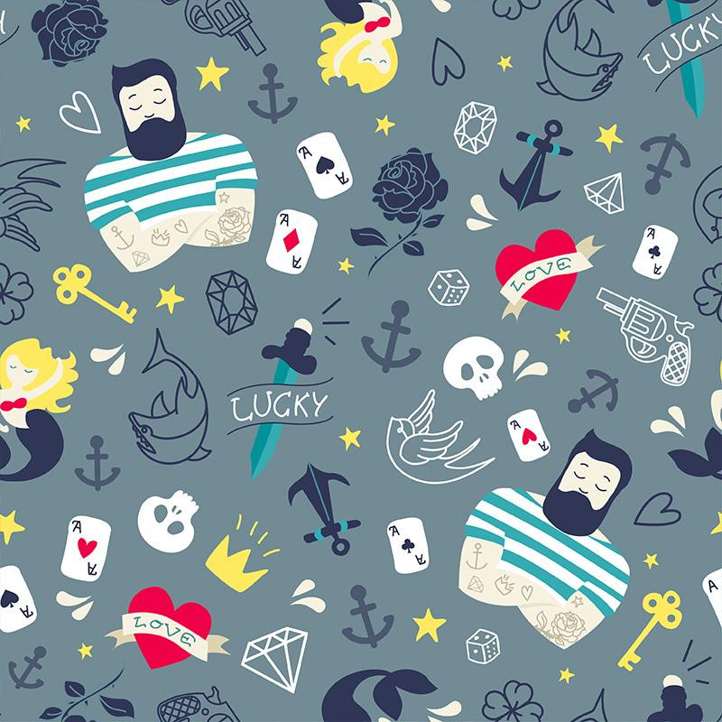 TATTOO / grau - Baumwoll Webware