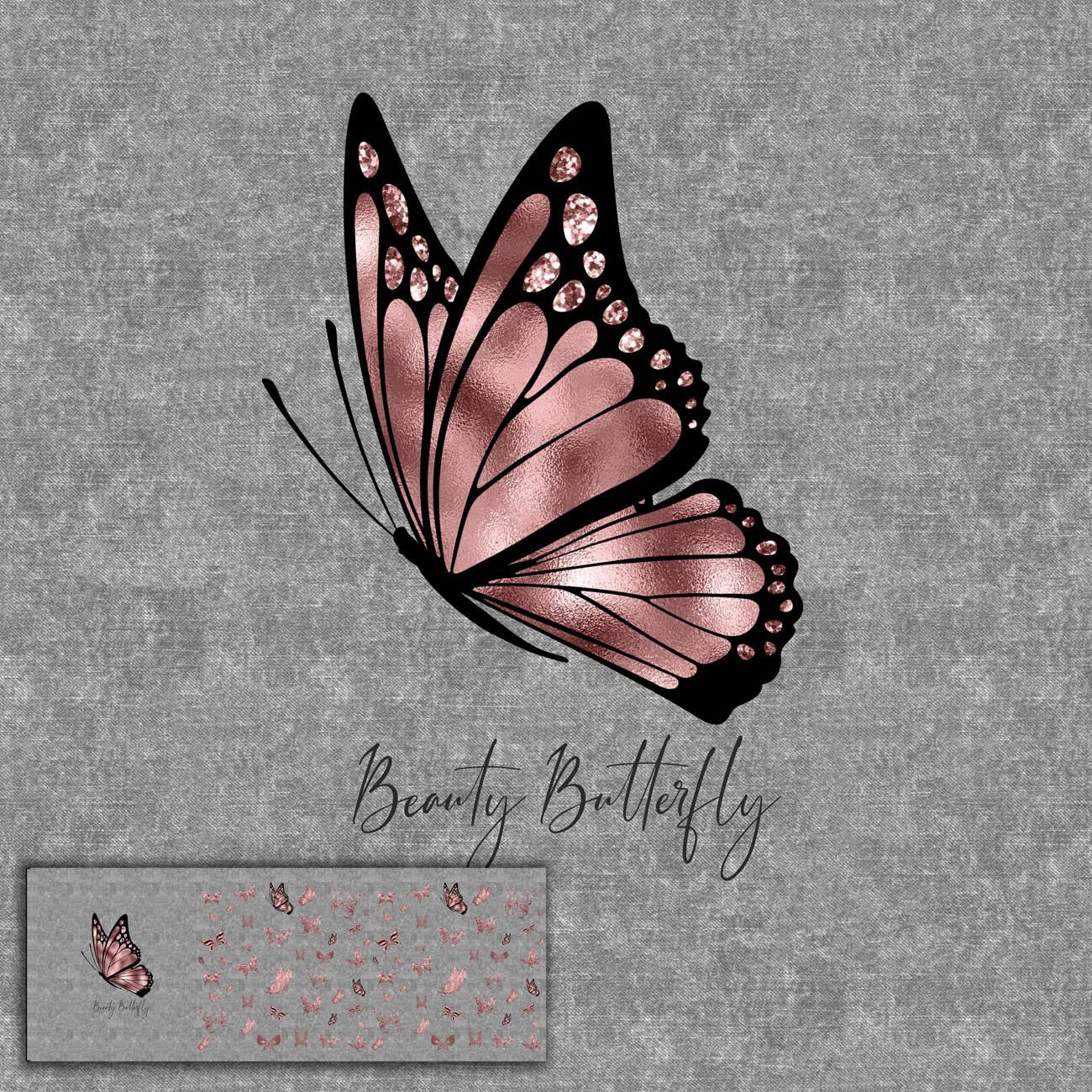 BEAUTY BUTTERFLY (GLITTER SCHMETTERLINGE) / ACID WASH GRAU - panoramisches Paneel (60cm x 155cm)