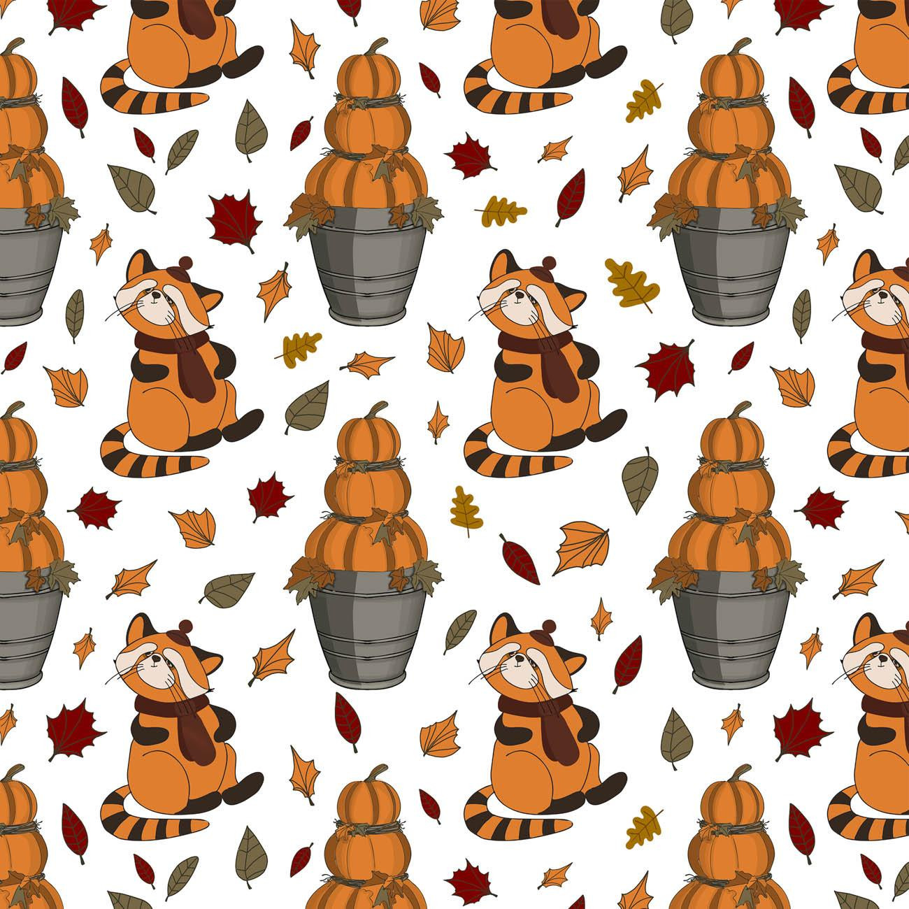 KLEINE PANDAS UND KÜRBIS SCHNEEMÄNNER / WEIß (HERBST DES KLEINEN PANDA)