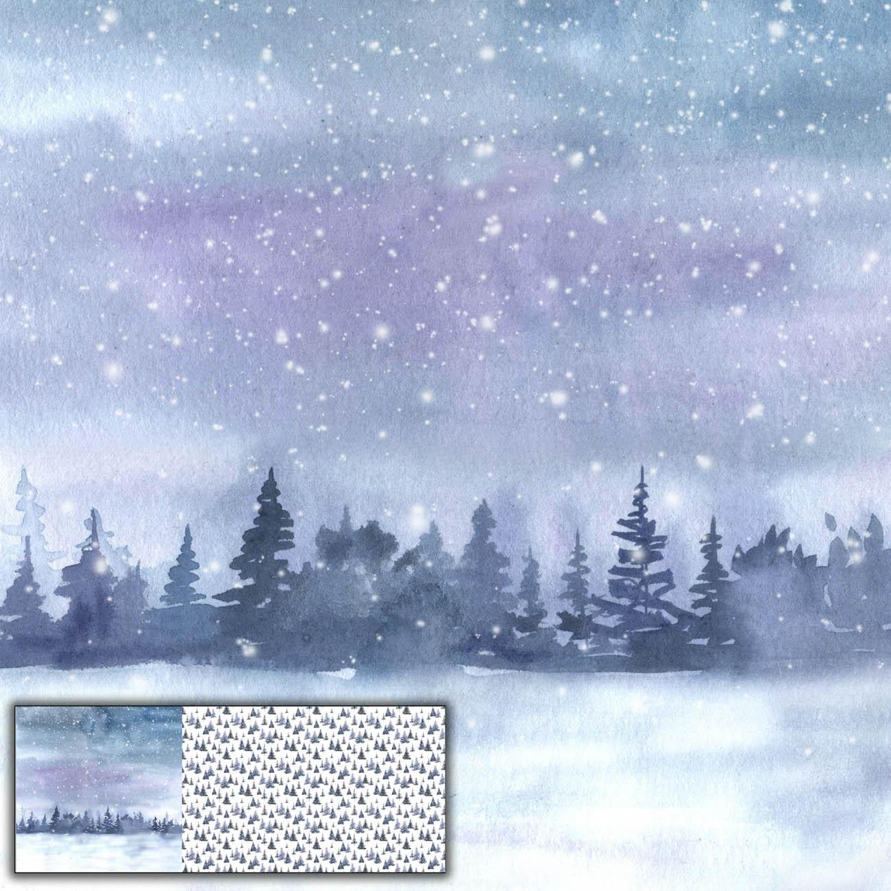 WINTERLANDSCHAFT M.2 / WEIHNACHTSBÄUME (GEMALTER WALD) - panoramisches Paneel (60cm x 155cm) 