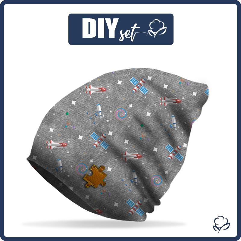 "Beanie" Mütze - KOSMISCHE MIX m. 3 (WELTRAUMEXPEDITION) / ACID WASH GRAU / Größe nach Wahl
