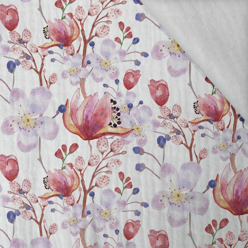 APFELBLÜTE UND MAGNOLIEN MS. 2 (BLÜHENDE WIESE) - Baumwoll Musselin
