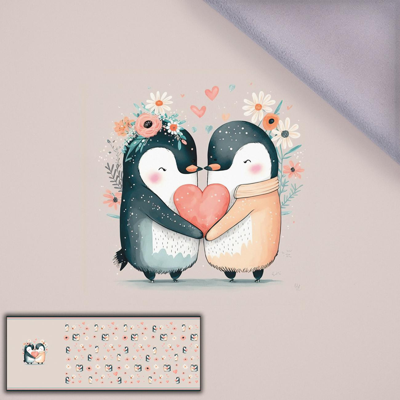 PENGUINS IN LOVE - panoramisches Paneel  Softshell (60cm x 155cm)