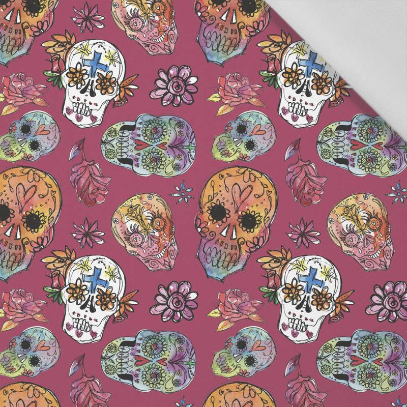 TOTENKÖPFE Ms. 3 / fuchsie (DIA DE LOS MUERTOS) - Baumwoll Webware