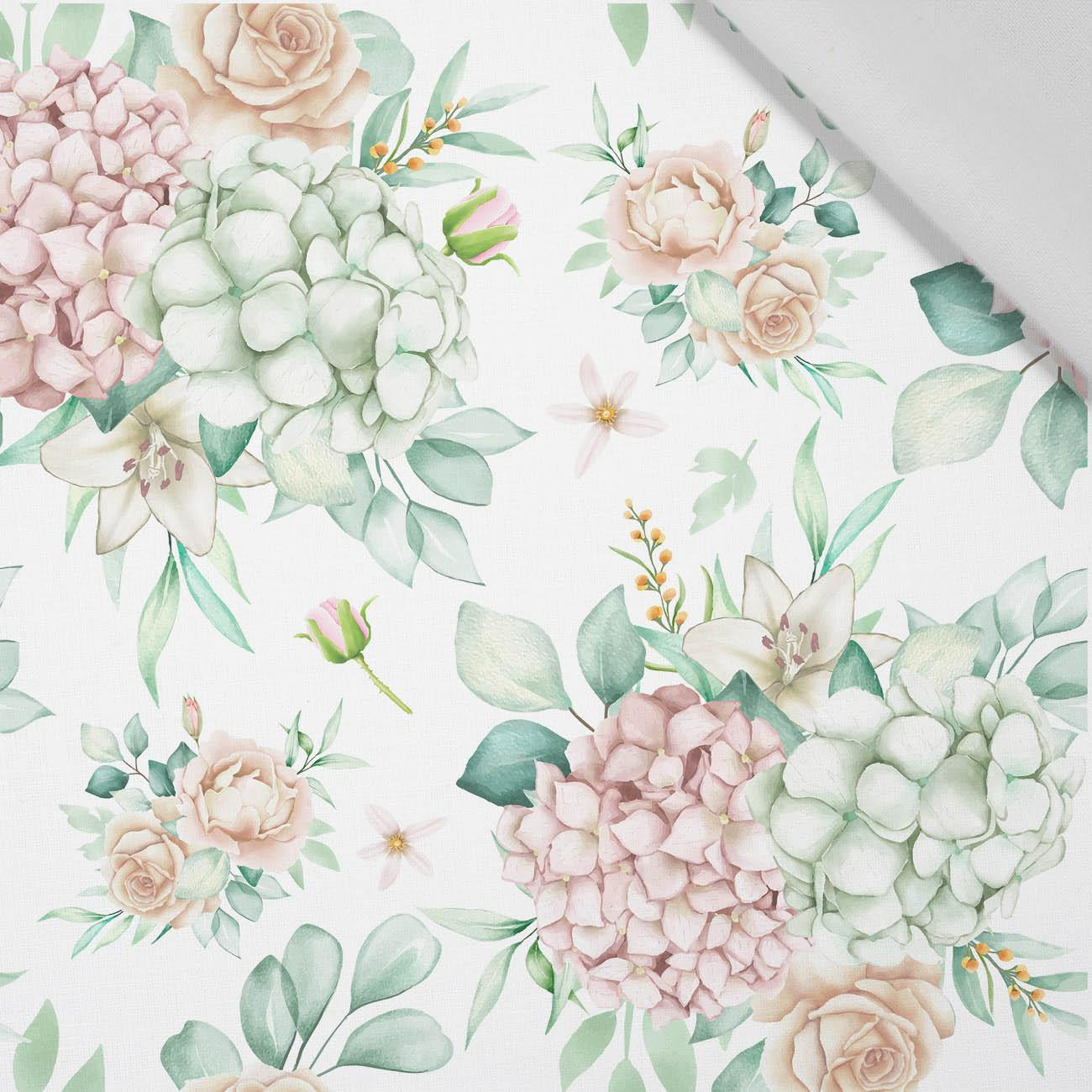 Hortensien / weiß - Baumwoll Webware