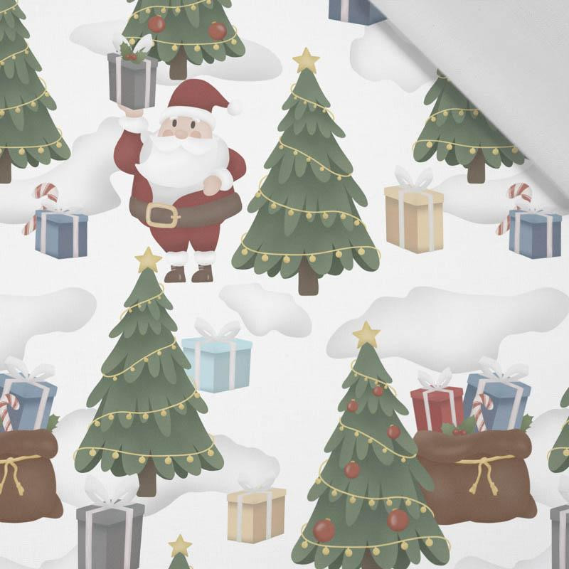 WEIHNACHTSMÄNNER MIT DEM GESCHENKESÄCKEN (IM WEIHNACHTSMANN WALD) - Baumwoll Webware