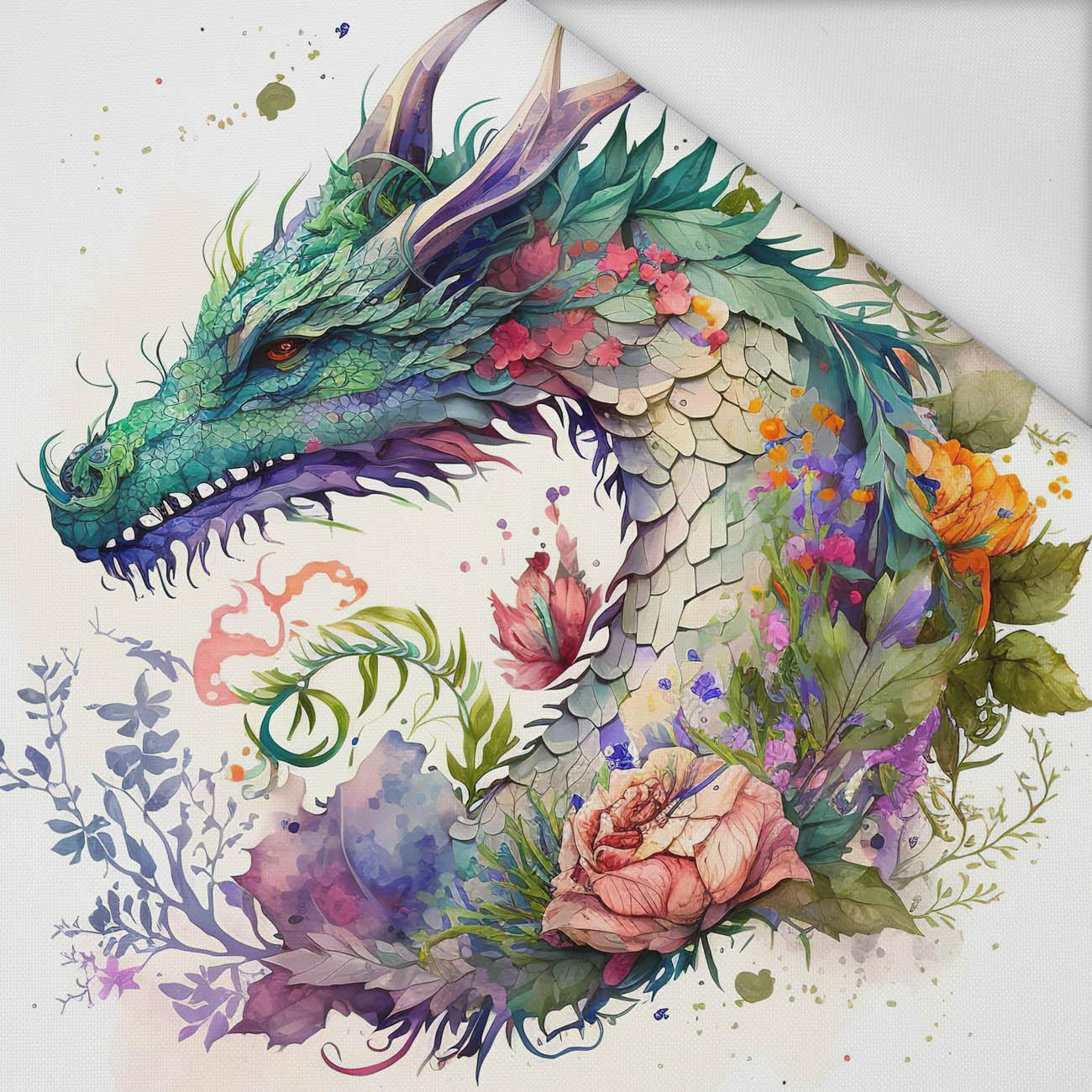 WATERCOLOR DRAGON - Paneel (75cm x 80cm) Wasserabweisende Webware
