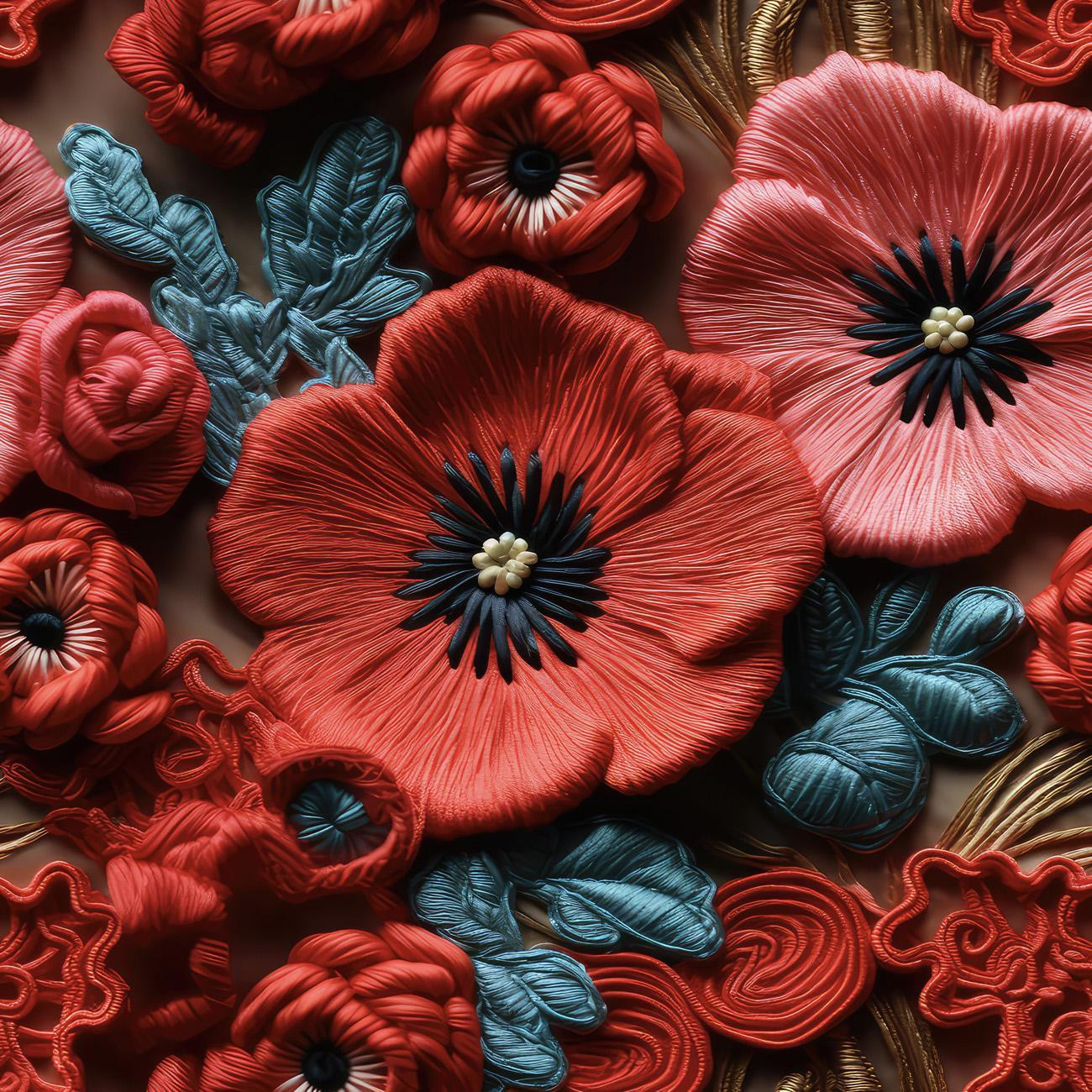 FLOWERS 3D M. 6 - Nylonstoff PUMI