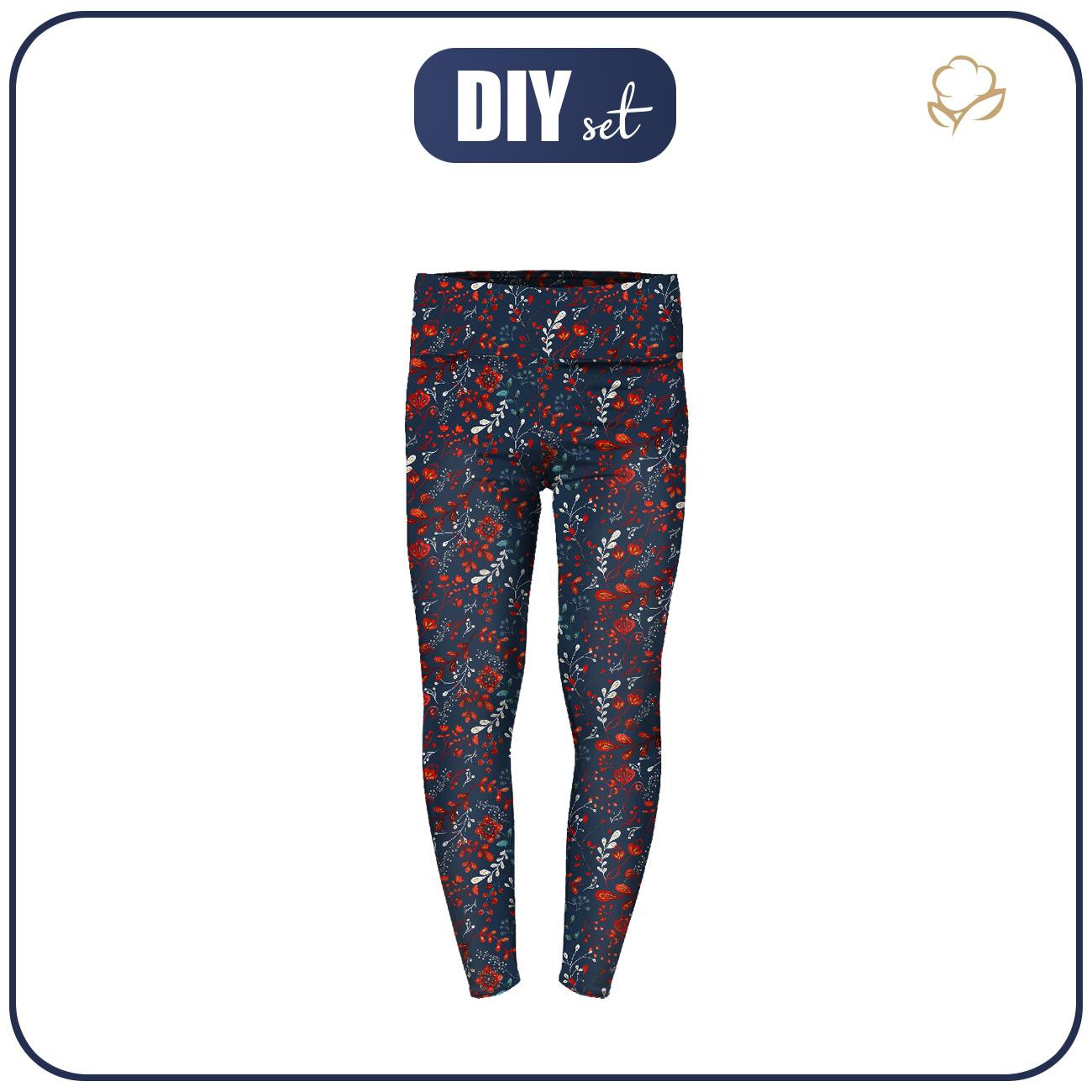 MÄDCHEN THERMO LEGGINGS (DORA) - FOLK FLORAL M. 1 / rot (FOLK WALD) - Nähset