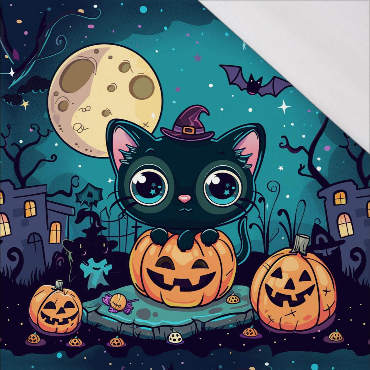 HALLOWEEN CAT MOON - Paneel (60cm x 50cm) SINGLE JERSEY 