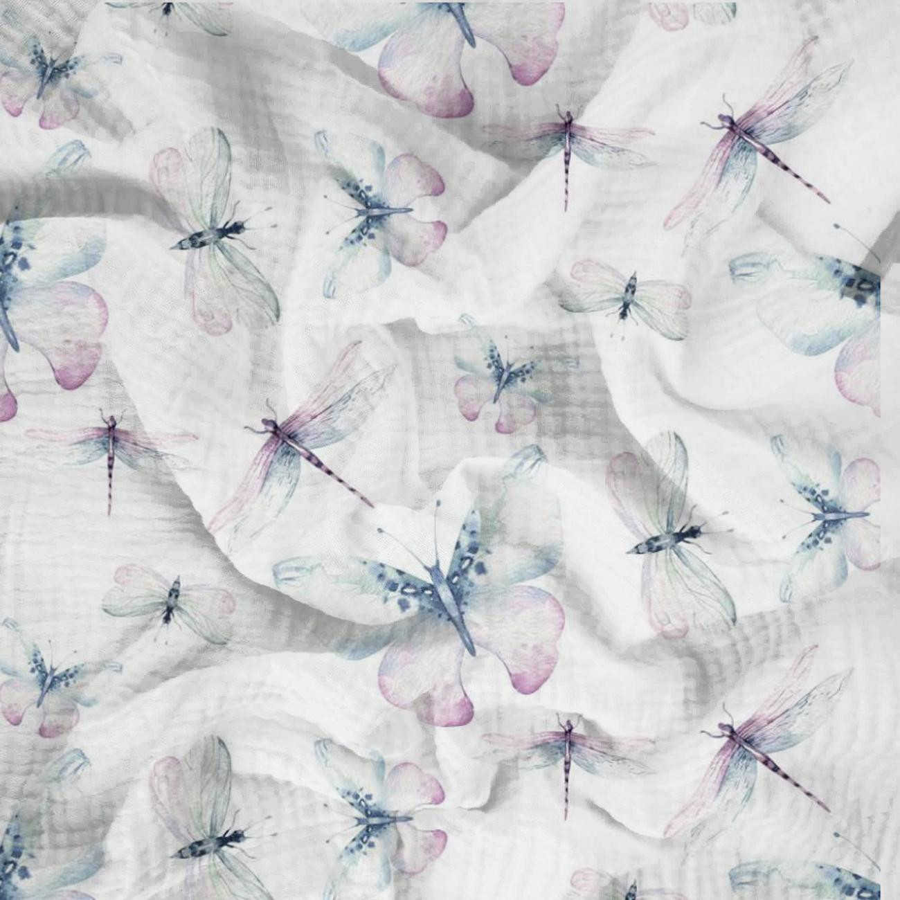 SCHMETTERLINGE UND LIBELLEN (AQUARELL-SCHMETTERLINGE) - Baumwoll Musselin