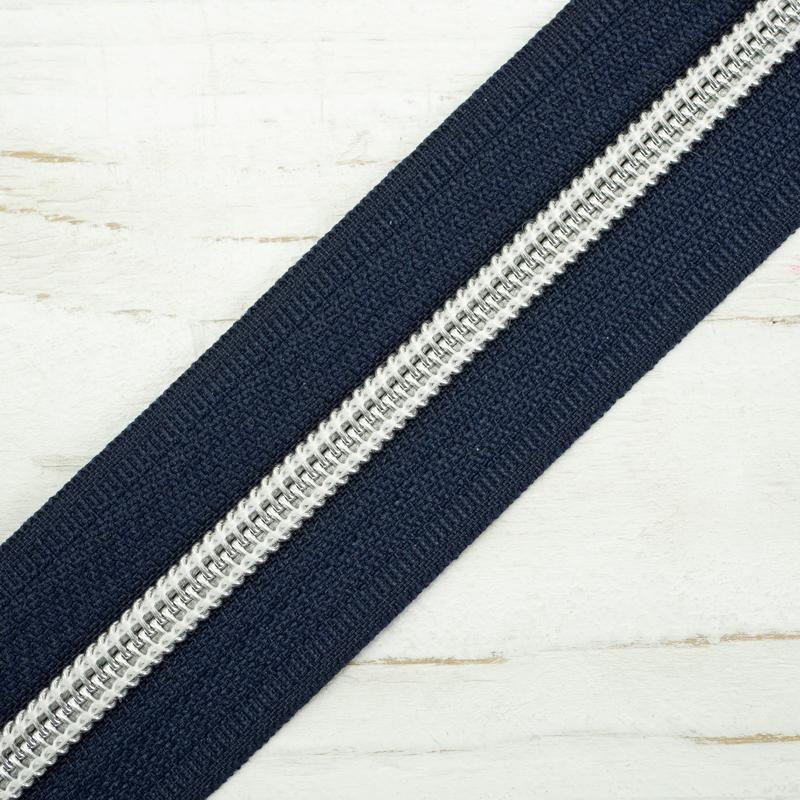 Endlos-Reißverschluss dekorativ 5mm - navy / silber