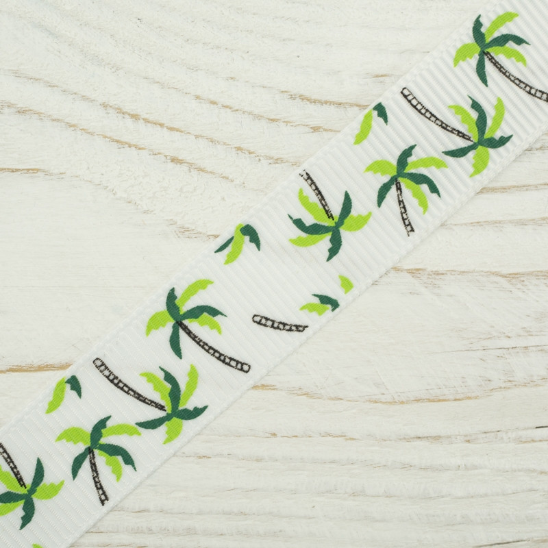 Ripsband 15 mm weiß mit Palmen