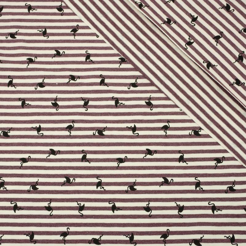 50cm GESTREIFTE FLAMINGOS / aubergine - Single Jersey TE210