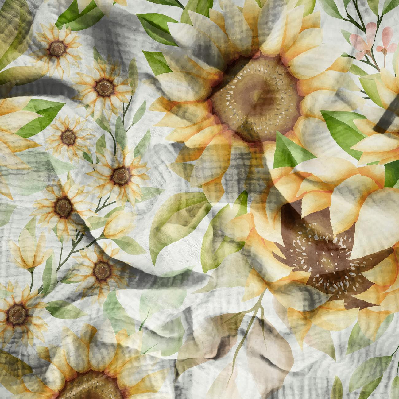 PASTELL-SONNENBLUMEN M. 3 - Baumwoll Musselin