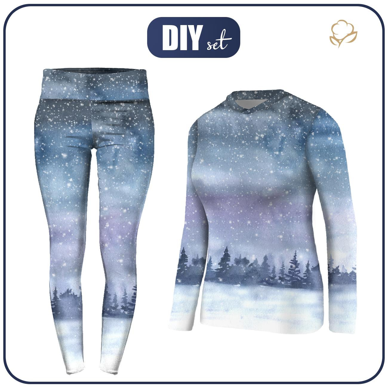 THERMO DAMEN SET (JANE) - WINTERLANDSCHAFT M.2 (GEMALTER WALD) - Nähset