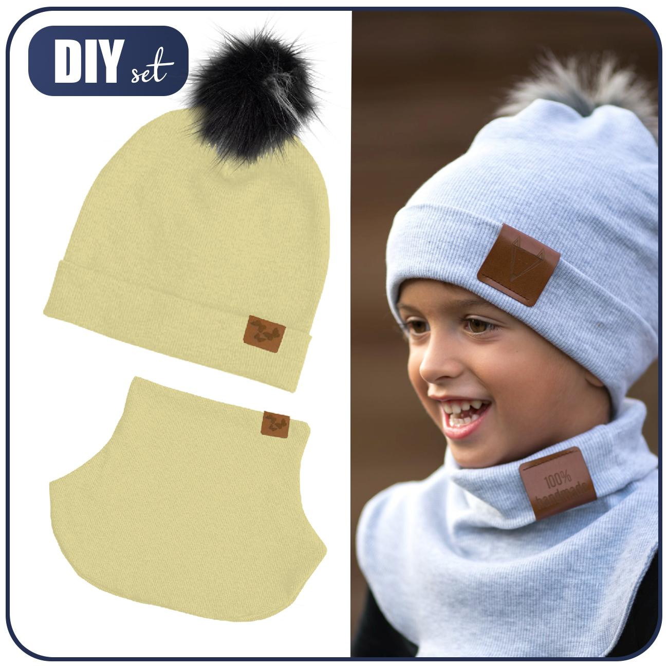 Flaschengrün (BUTTER YELLOW) - Mütze und Loop kreatives Nähset