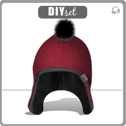 Fliegermütze - DUNKELROT - BOUCLE / schwarz