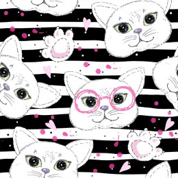 KATZEN MIT BRILLEN / rosa - Baumwoll Webware