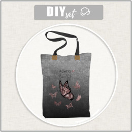 SHOPPER TASCHE - ALWAYS BEAUTIFUL (GLITTER SCHMETTERLINGE) / ACID WASH GRAU - Nähset