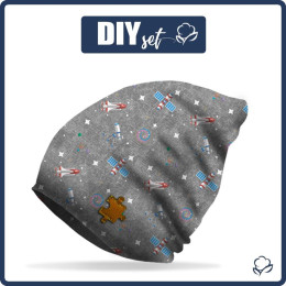 "Beanie" Mütze - KOSMISCHE MIX m. 3 (WELTRAUMEXPEDITION) / ACID WASH GRAU / Größe nach Wahl