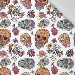 TOTENKÖPFE Ms. 3 / weiß (DIA DE LOS MUERTOS) - Baumwoll Webware