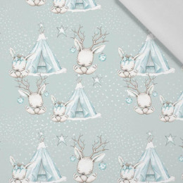 TIERE IN TIPI / hellblau (MAGISCHER WEIHNACHTSWALD) - Baumwoll Webware