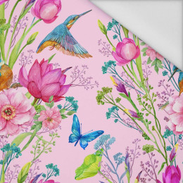 EISVÖGEL UND SCHMETTERLINGE (EISVÖGEL AUF DER WIESE) / rosa - Wasserabweisende Webware
