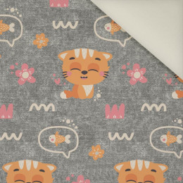 KATZEN UND FISCHE / Blumen (KATZENWELT) / ACID WASH GRAU - Polster- Velours