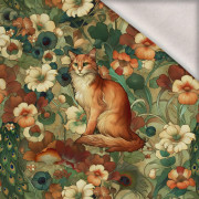 ART NOUVEAU CATS & FLOWERS M. 2 - Paneel (75cm x 80cm) Wintersweat angeraut mit Elastan ITY