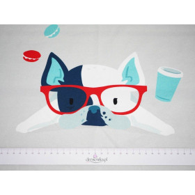 Hund mit Brille (J'adore Paris) / aqua - Paneel Single Jersey TE210