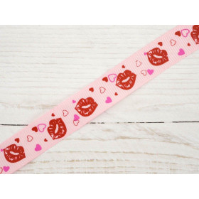 Ripsband rosa 15mm - Lippen und Herzen