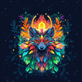 ANIMALS MANDALA wz.4 (WOLF) - Paneel (75cm x 80cm) Wintersweat angeraut mit Elastan ITY