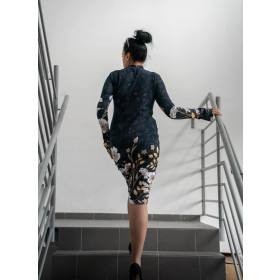 BLUMEN (Motiv 2 grau) / weiß - Kleid-Panel krepp