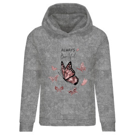 CLASSIC DAMEN HOODIE (POLA) - ALWAYS BEAUTIFUL (GLITTER SCHMETTERLINGE) / ACID WASH GRAU  - Sommersweat
