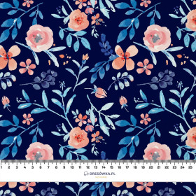 GEMALTE PAONIEN / navy - Krepp